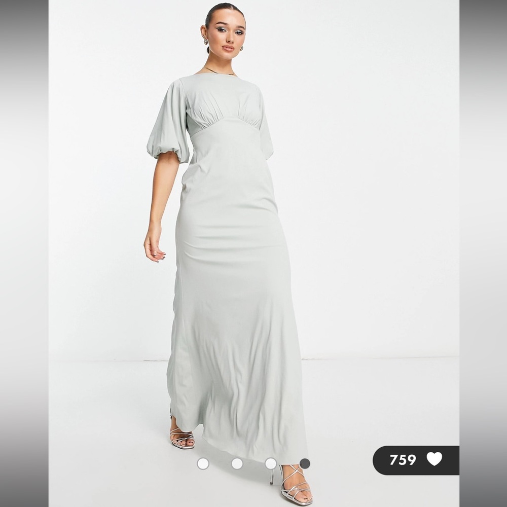 ASOS Maya Deluxe bridesmaid sage green modest sleeves formal maxi evening dress